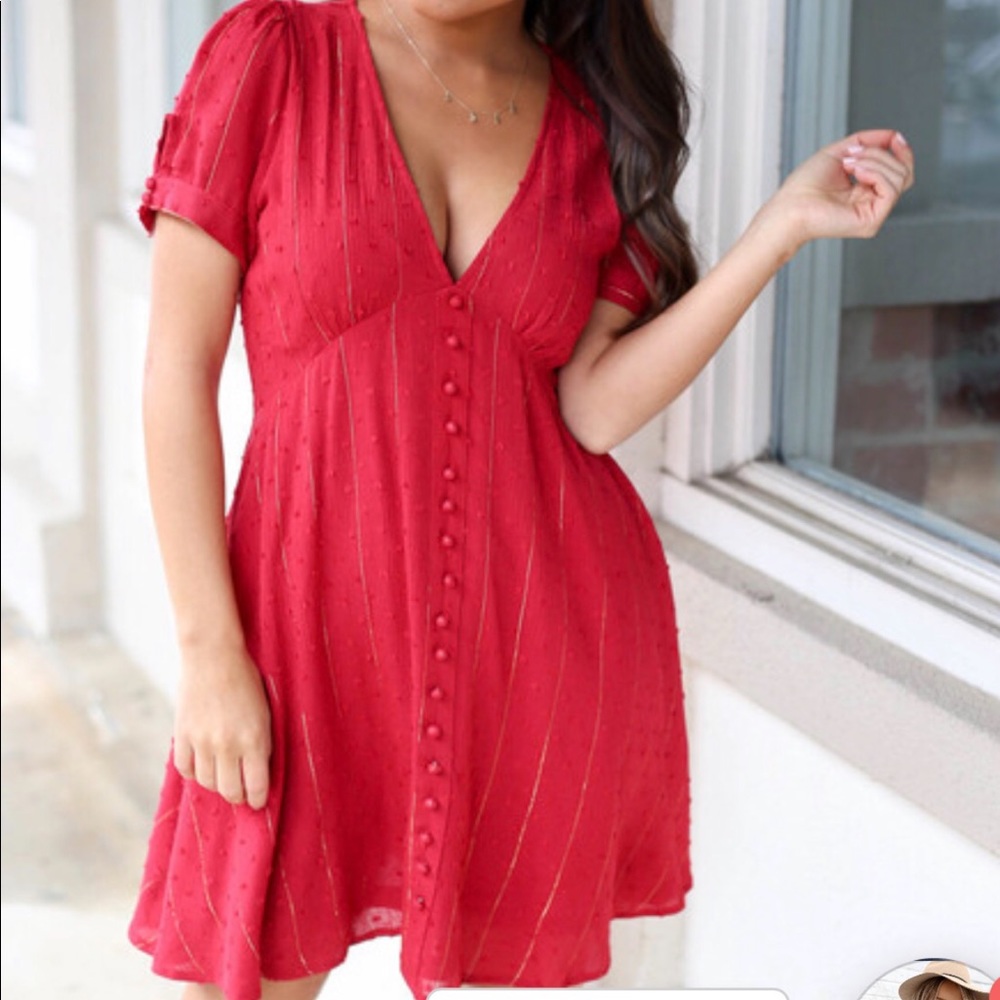 NWT Boutique, red, gold stripe, flowy, mini dress!